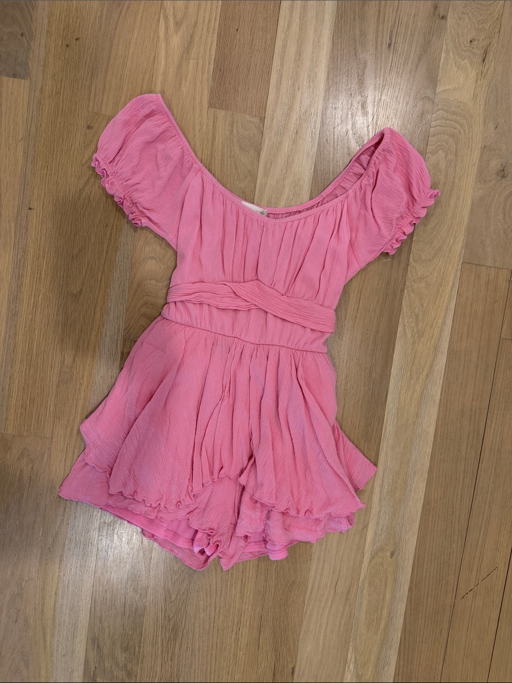 Altar'd State Girls Bubblegum Pink Off-Shoulder Romper